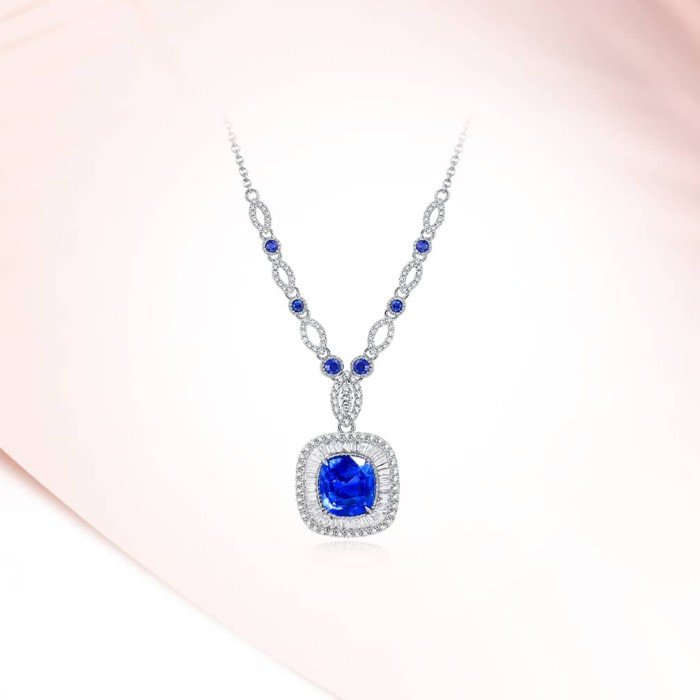 典雅藍寶石鑽石項鍊