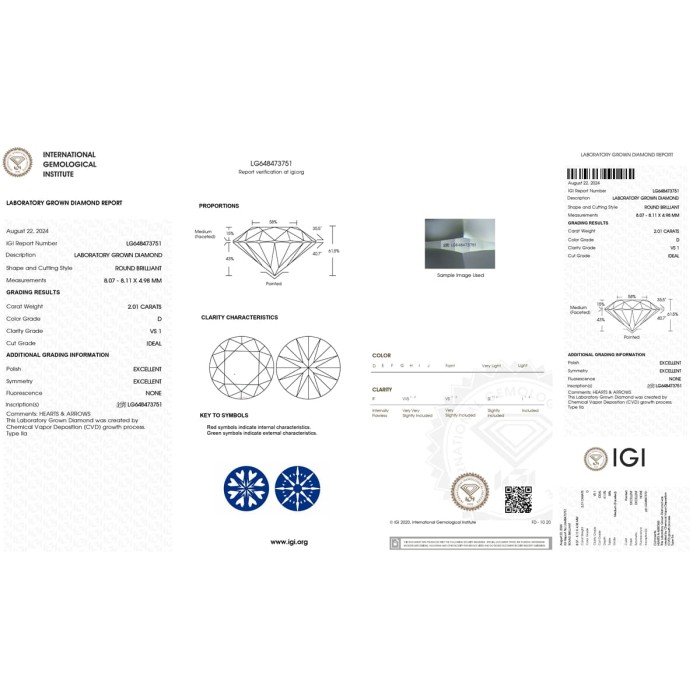 《IGI》H&A 2.01 克拉 D 色圓形∣培育鑽∣CVD∣未來鑽石