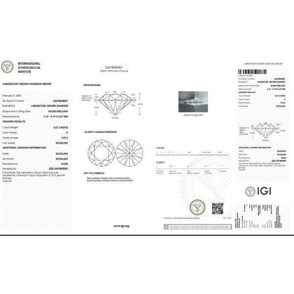 《IGI》H&A 3.01 克拉 D 色圓形∣培育鑽∣CVD∣未來鑽石