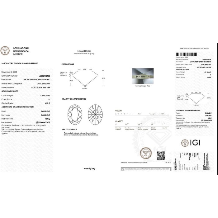 IGI1.09克拉D色無處理，橢圓形培育裸鑽