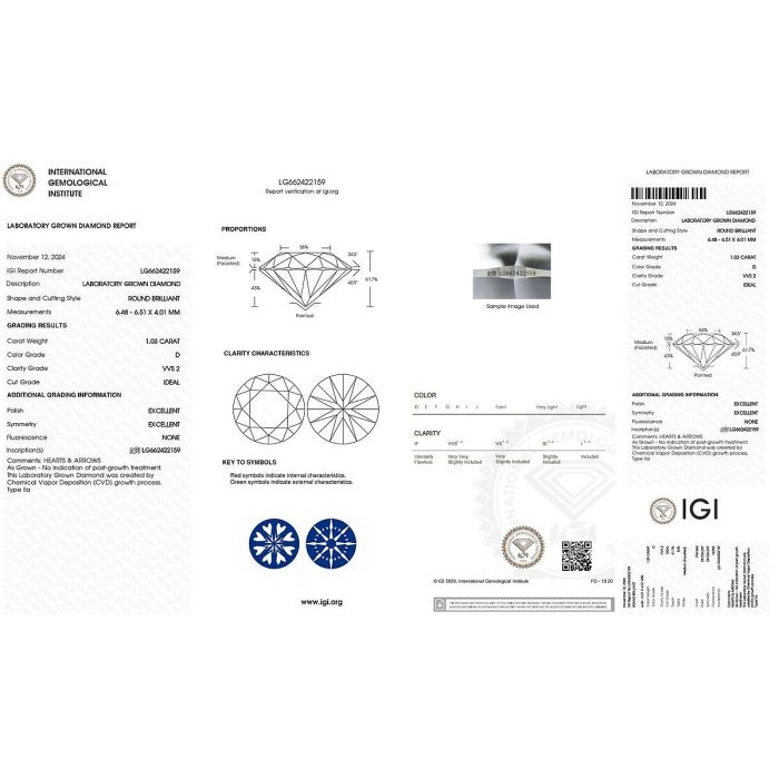 IGI1.03克拉圓形培育裸鑽