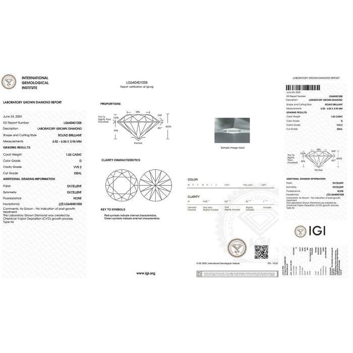 IGI1.03克拉圓形培育裸鑽