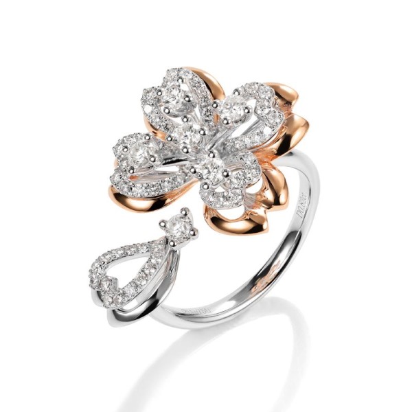 18K金櫻花款式開口鑽戒