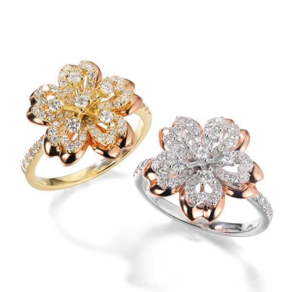 18K金櫻花款式彩金鑽戒