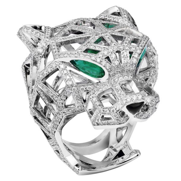 18k金獵豹簍空群鑲鑽戒