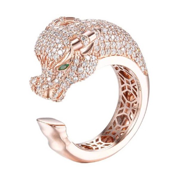 18k金獵豹群鑲鑽戒