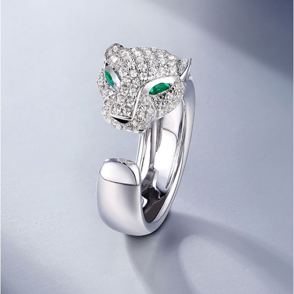 18k金美洲豹群鑲鑽戒指