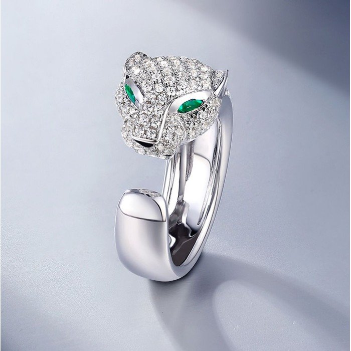 18k金美洲豹群鑲鑽戒指