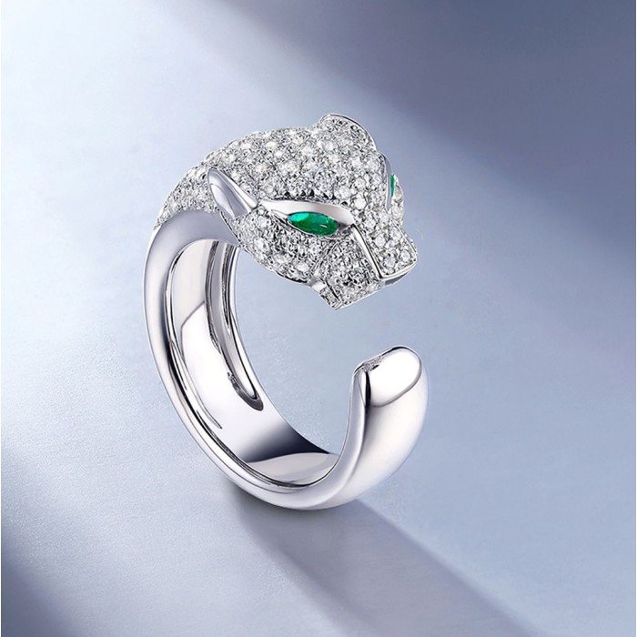 18k金美洲豹群鑲鑽戒指