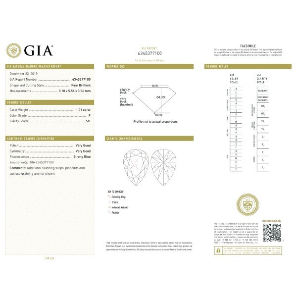 GIA1.01克拉F色水滴形裸鑽