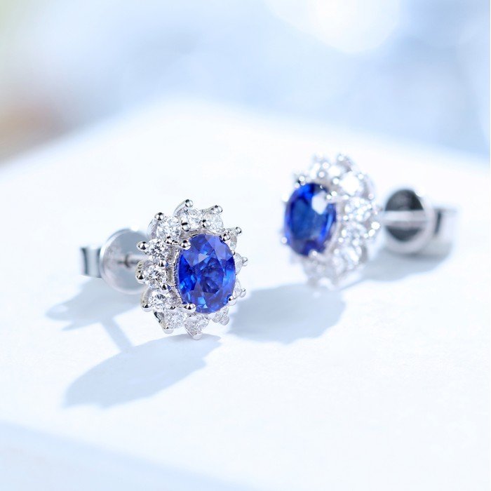 18K金藍寶石鑽石耳環