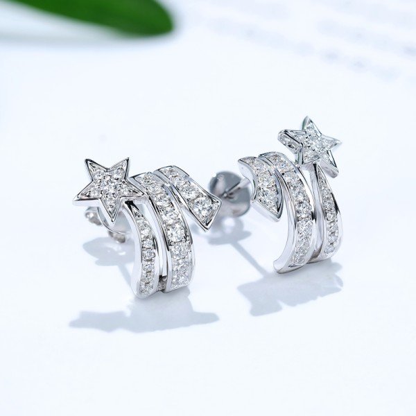18K金雙星天然鑽石耳環 18K金雙星天然鑽石耳環