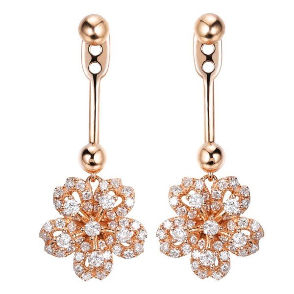 18K金櫻花款式鑽石耳環