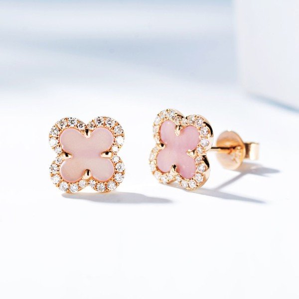 18K金四葉草鑽石耳環