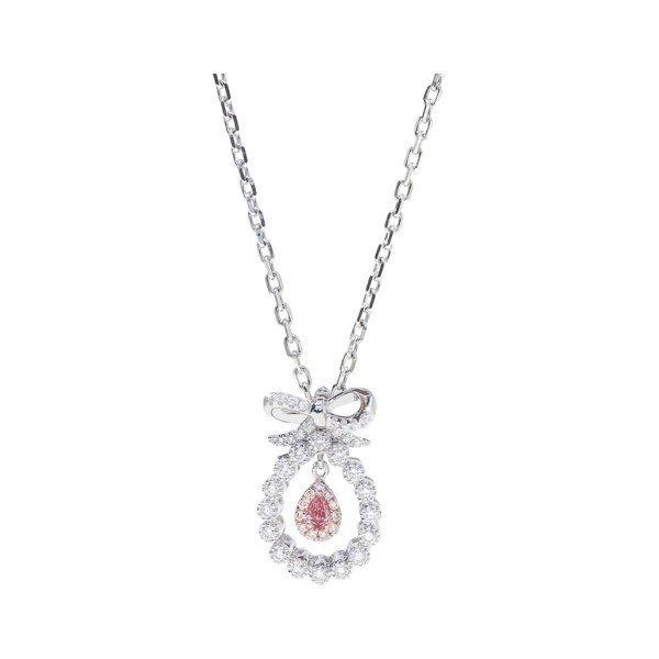 蝴蝶結18K金天然粉鑽項鍊