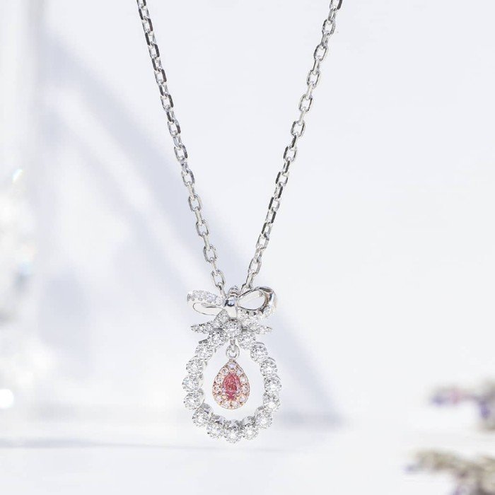 蝴蝶結18K金天然粉鑽項鍊