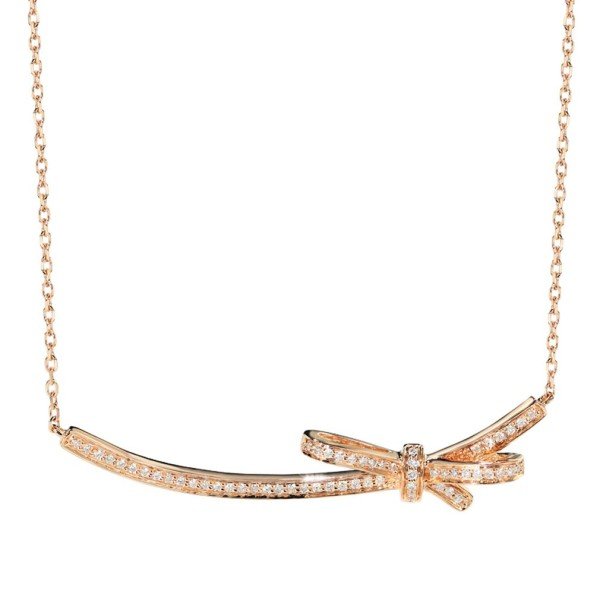 蝴蝶結天然0.26克拉鑽石鎖骨鍊