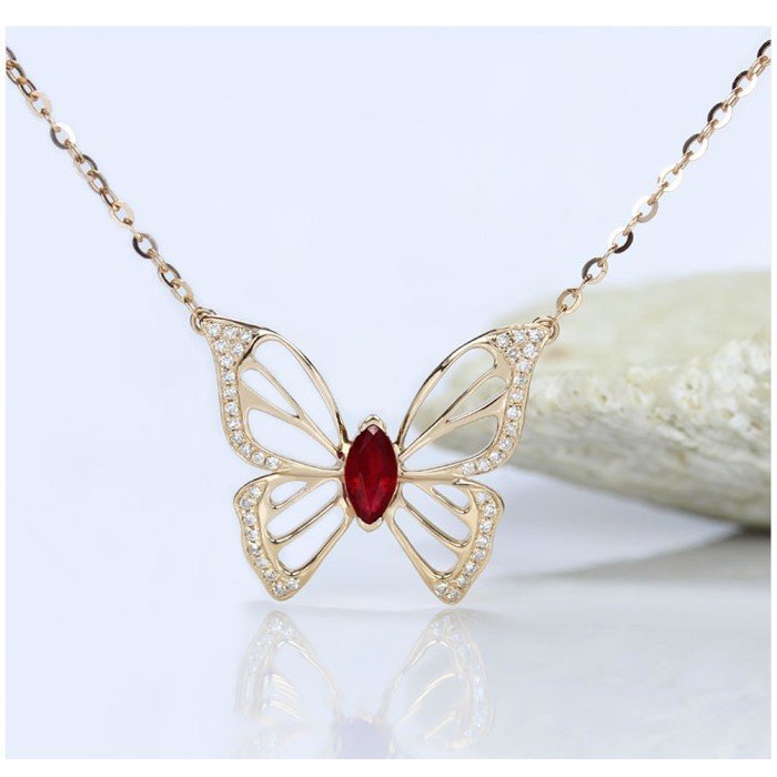 蝴蝶造型紅寶鑽石項鍊