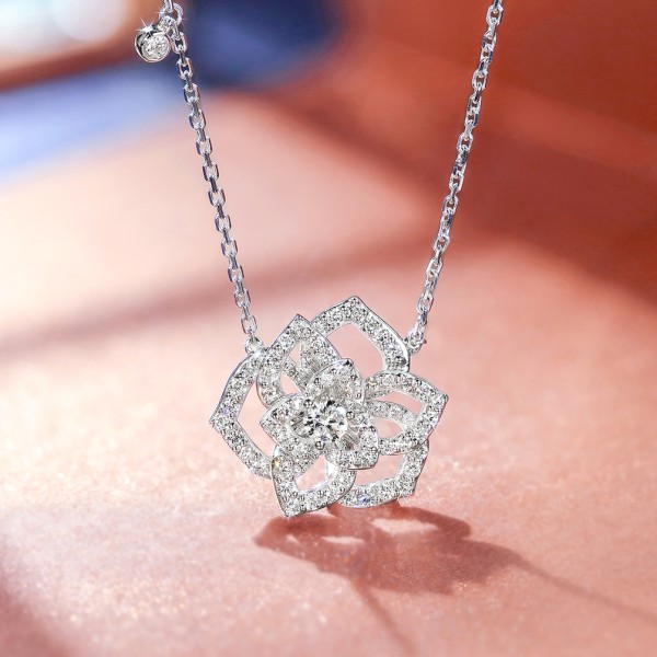 18K金玫瑰花鑽石項鍊