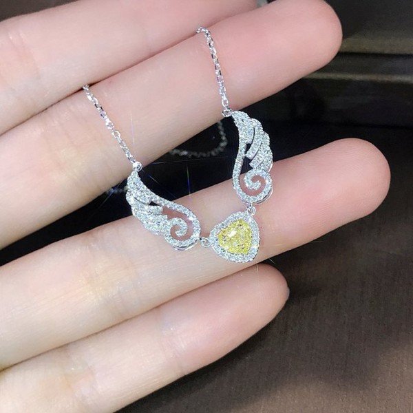 天使之翼18K金天然鑽石項鍊