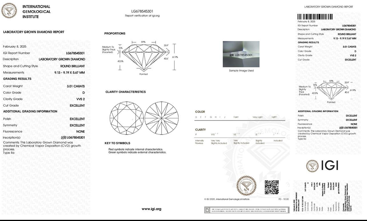 3.01 克拉 D 色圓形裸鑽・培育鑽∣CVD∣未來鑽石